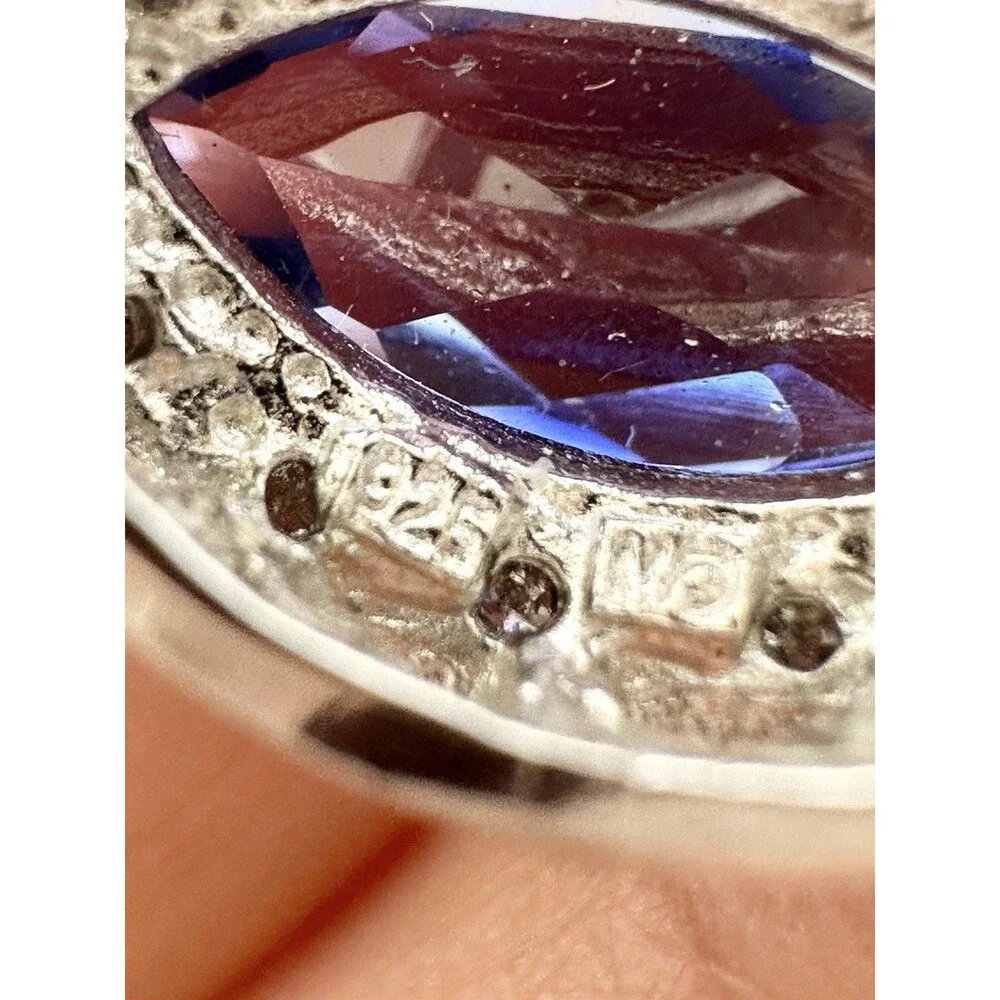 925 Sterling Silver Marquise blue Spinel Pendant with Diamond